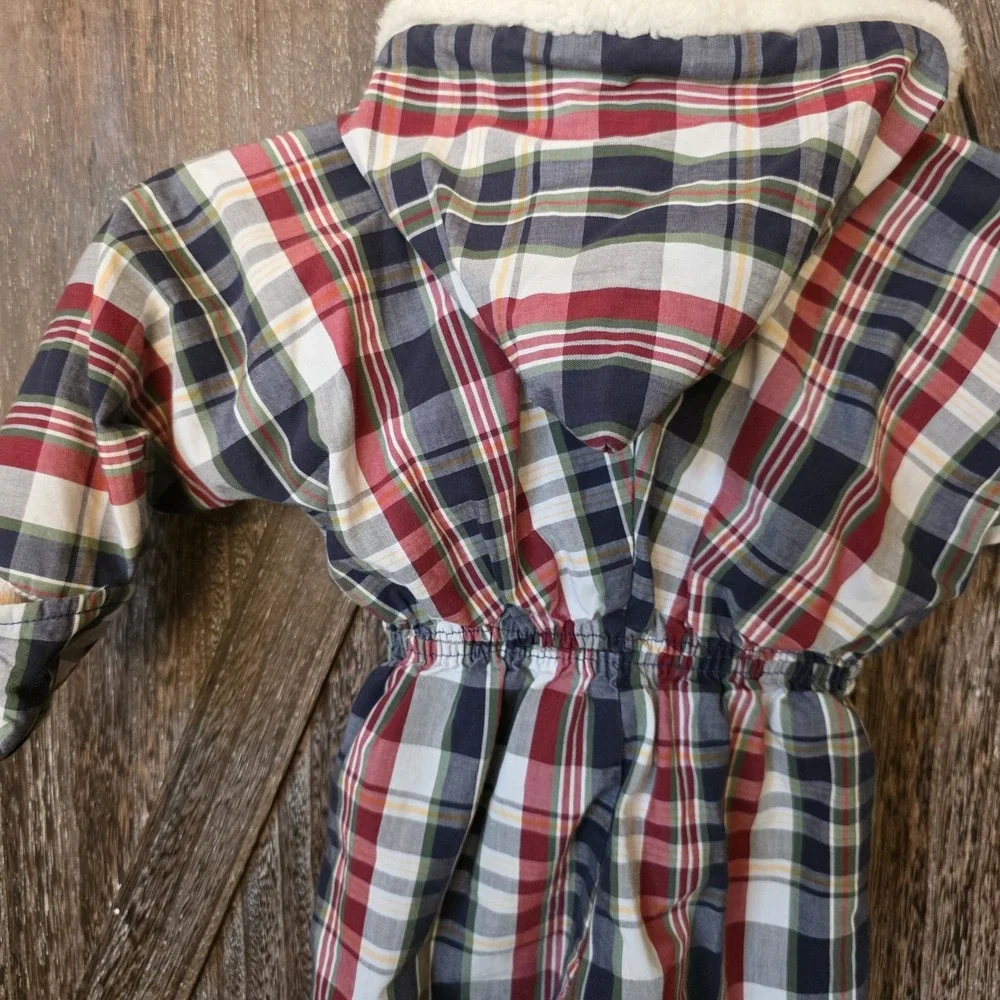 Puss In Boots Pram Snowsuit Infant Size Plaid Detachable Mitts Hooded Vintage‎